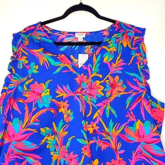 J. Crew Sleeveless Ruffle Top Size 3X Floral V-Neck Popover Spring Blouse NEW - Picture 5 of 13